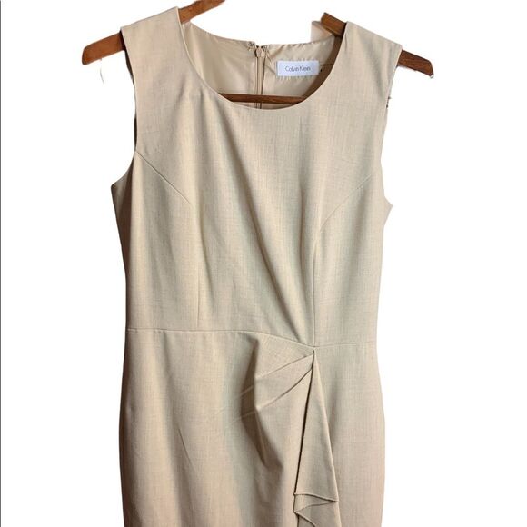 Calvin Klein Beige Sheath Dress Sleeveless Nude Hip Detailing Size 4 - Picture 2 of 9